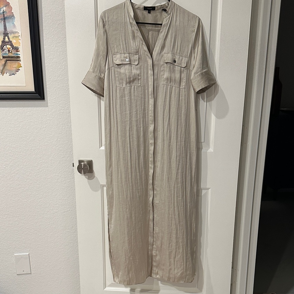 THEORY SIZE 4Neutral Cream Button-Front Maxi Dress NWOT